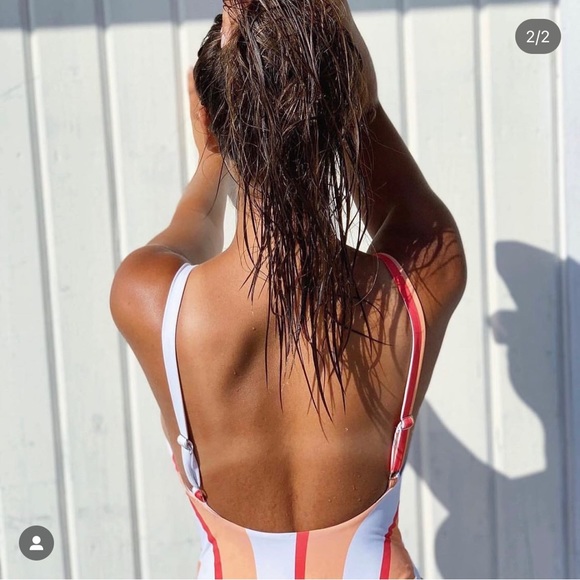 Bright Swimwear White Orange Strip One Piece Swimsuit S NWT - Picture 7 of 8